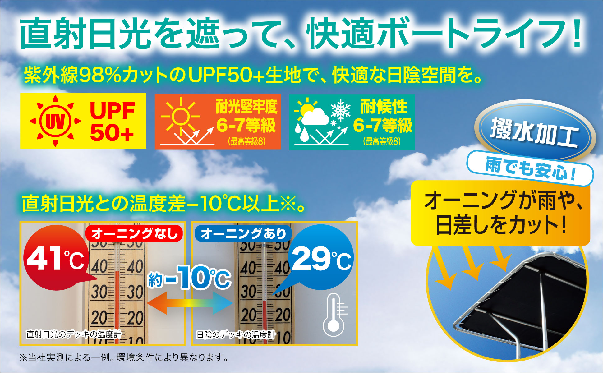 直射日光を遮って、快適ボートライフ