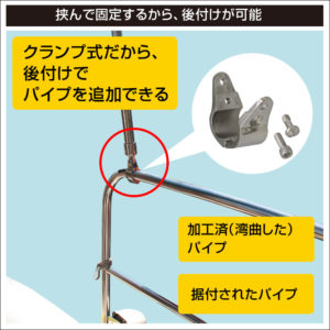 挟んで固定するから、後付けが可能