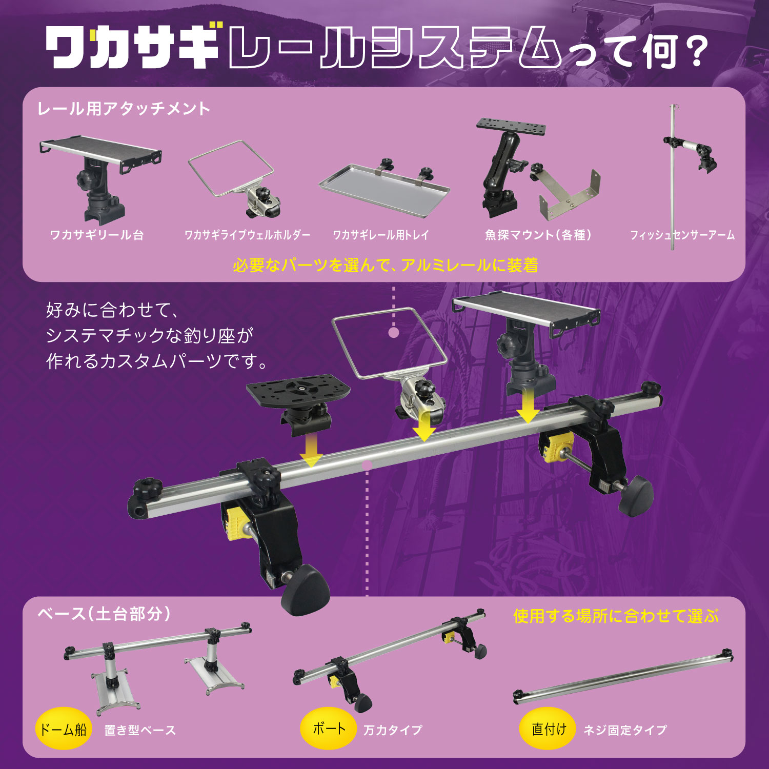 ワカサギシステムって何？_好みに合わせてシステマチックな釣り座が作れるカスタムパーツです。