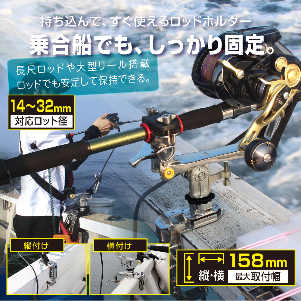 製品概要（最大取付幅158mm。乗合船など持ち込んで設置するのにピッタリ）