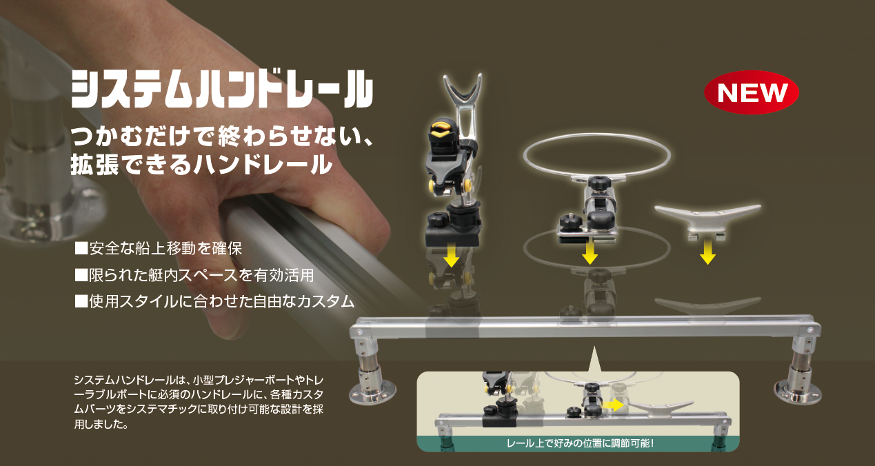 新商品のシステムハンドレールも展示